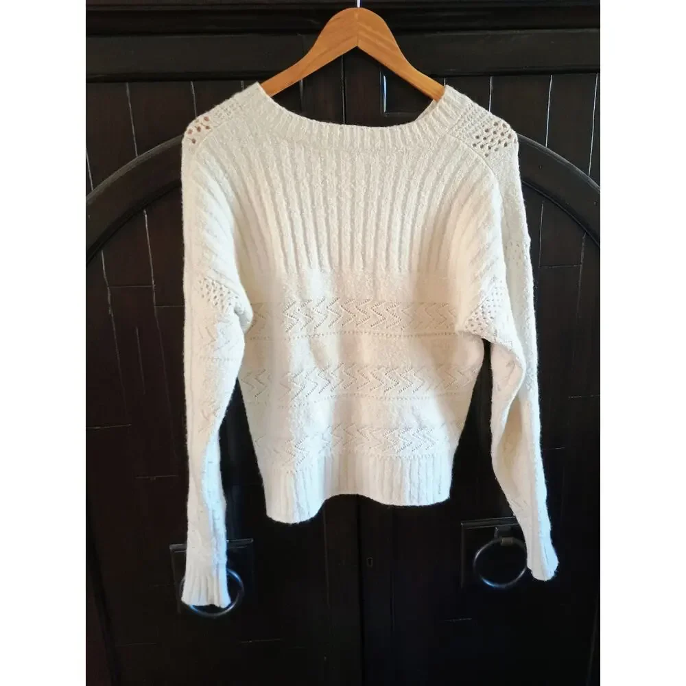 Joie women's Crew neck sweater cableknit cream wool cotton blend cottage core - Picture 2 of 10